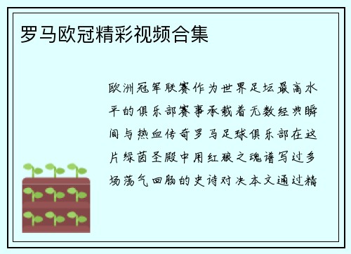 罗马欧冠精彩视频合集