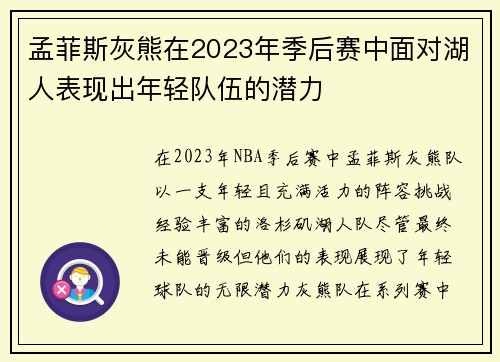 孟菲斯灰熊在2023年季后赛中面对湖人表现出年轻队伍的潜力